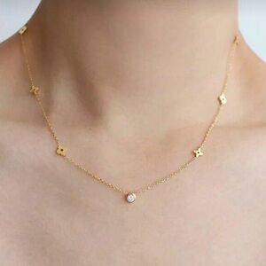 Gold plated stainless steel clover and stone necklace